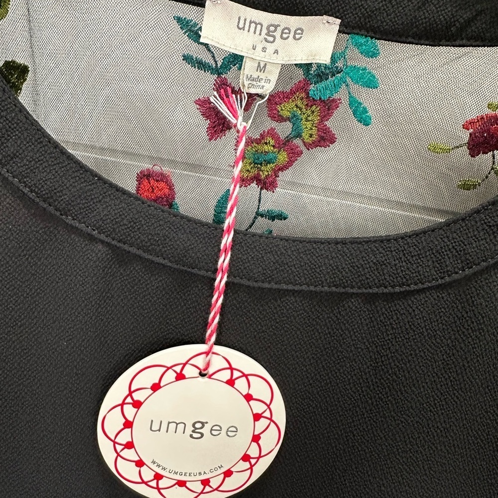 Umgee Black Top with Floral Embroidered Sheer Sleeves - Picture 5 of 11
